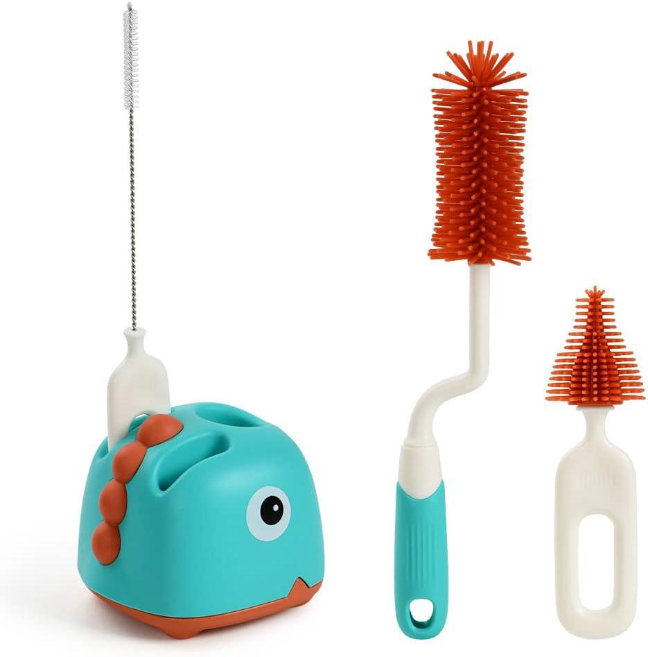 Ensemble De Brosses Pour Bébé (vert) 4 En 1 : Brosse De Nettoyage Pour Bébé, Brosse De Nettoyage En Silicone Pour Biberons, Avec Support De Rangement.