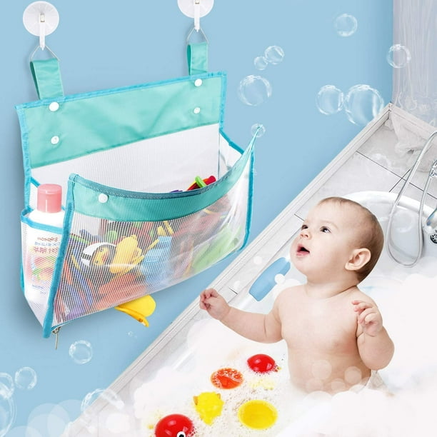 Organisateur De Bain Avec Fermeture Éclair Au Fond Et 2 Poches Latérales, Grand Format, Avec Ventouses Et Crochets Adhésifs, Support Pour Jouets De Bain, Couches Et Vêtements De Bébé (vert).
