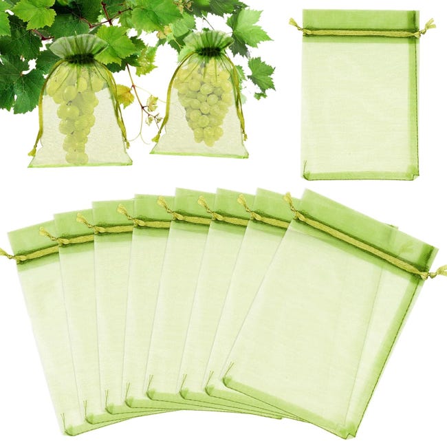 Lot De 100 Grands Sacs Cadeaux En Organza Vert Sauge, 17 X 23 Cm, Pour Protéger Les Fruits Et Les Plantes De Jardin. (sku Produit : 96525753 Sku Offre : Mkh25.6.30-14)