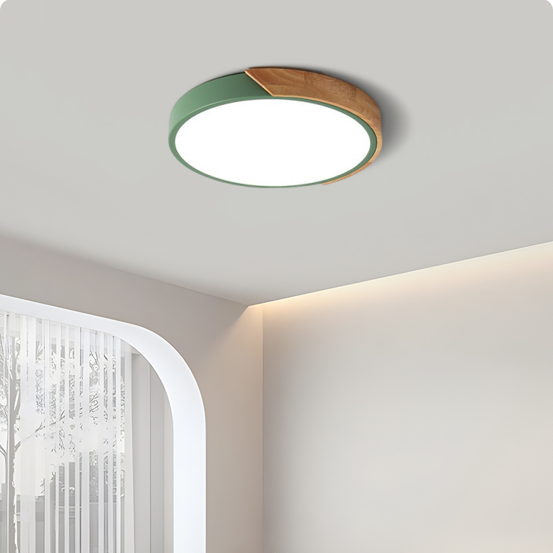 Plafonnier Led Bois, Dimmable Lampes De Plafond Rond Intérieur Avec Télécommande, 18w Pour Pour Salon, Chambre, Cuisine, Couloir 30cm(vert)
