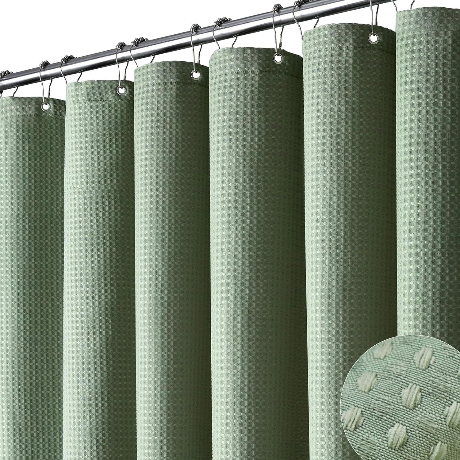 Rideau De Douche Vert - Rideau De Douche En Tissu Gaufré Texturé Épais Pour Salle De Bain, Ensemble De Rideau De Bain Luxueux En Polyester Lesté 80 Cm X 180 Cm