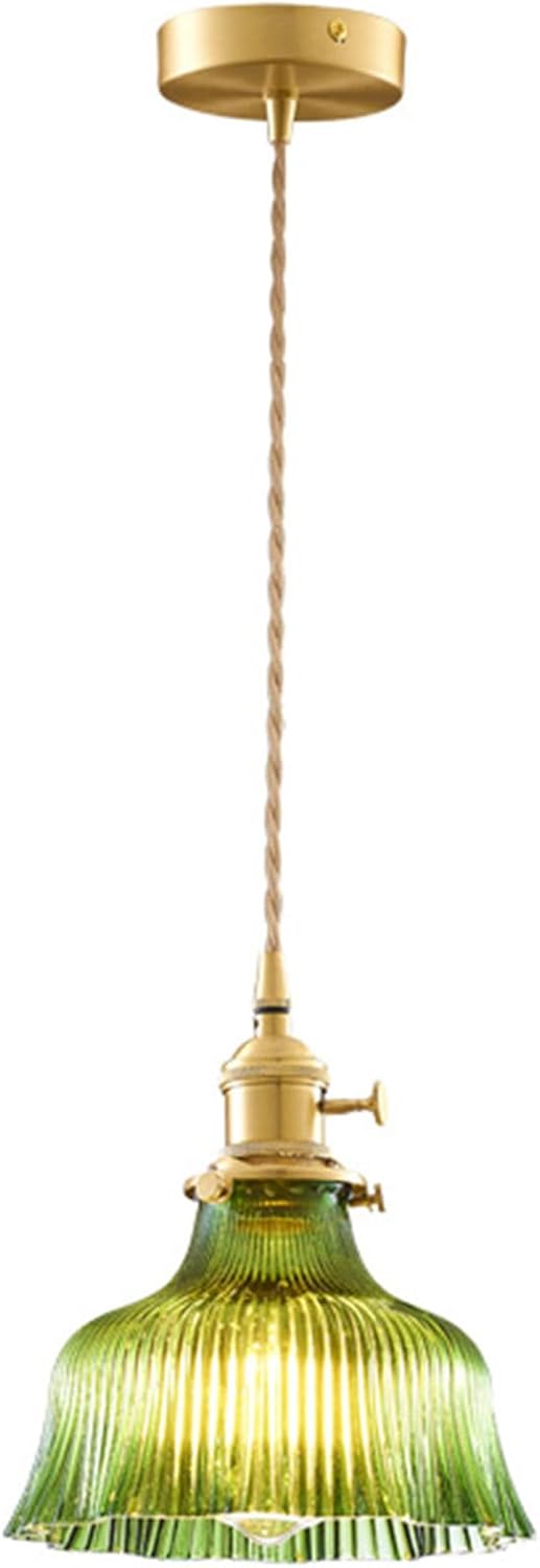 Vintage Lampe À Suspension D'Abat-jour En Verre, Luminaire De Plafond Loft Bar En Laiton E27 Prise, Mini Lustre Pour Chambre, Salle À Manger, Cuisine (vert, 18cm) [classe Énergétique G]