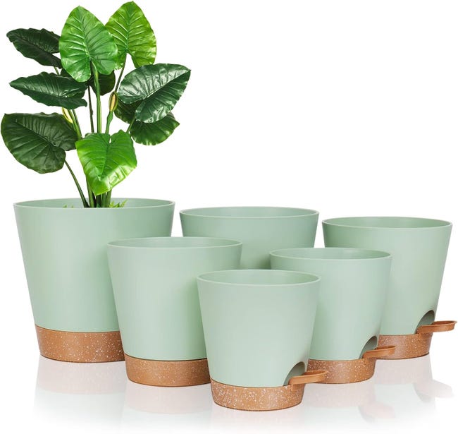 Pots D'Intérieur À Arrosage Automatique, 20/17,5/16,5/15/14/12,5 Cm, Avec Bac De Drainage Et Réservoir D'Eau, Vert (sku Produit : 97061330 Sku Offre : Mkh25.8.11-9)