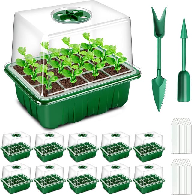 10 Pièces 120 Cellules Intérieure Plateau Semis Avec Couvercle Rehausse, Bac À Semis Pépinière Boîte De Culture Durables, Vert