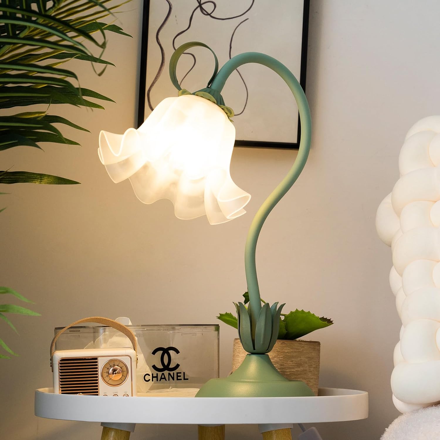Fleur Lampe De Bureau Led,métal+pe Col De Cygne Diy Lampe De Bureau Avec 3-lampes Pour Filles,salon,chevet,vert.