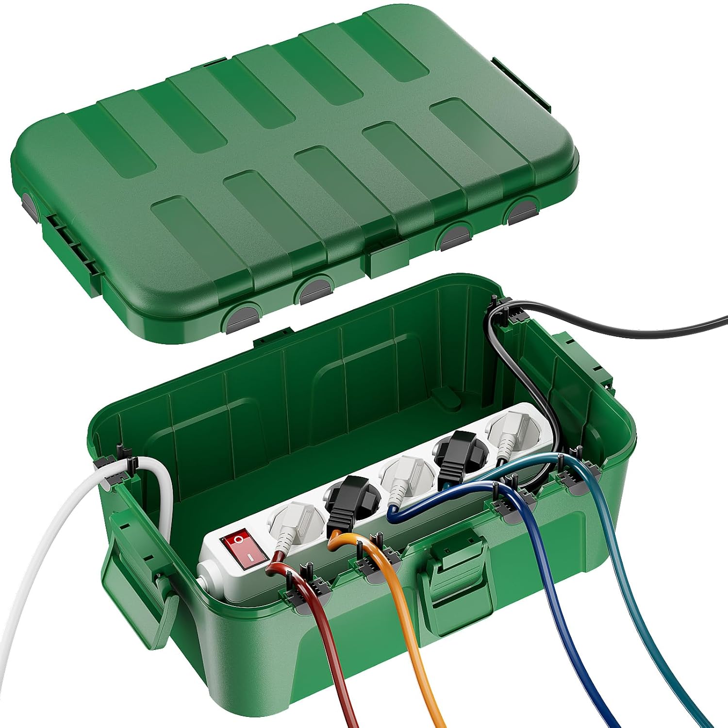 Boîte Protection Étanche Ip54 Extra Large, Pour Multiprise Extérieure, Org. Câbles (6 Entrées/sorties), Résistante Uv/pluie/gel (couleur:vert)