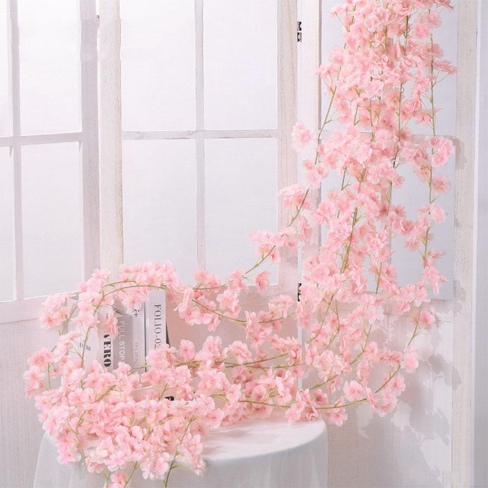 Guirlande De 6 Fleurs De Cerisier Artificielles De 1,8 M En Soie, Tige En Rotin, Rose Clair, Idéale Pour Les Mariages, Les Fêtes De Jardin, Les Paniers, Noël Et La Décoration Intérieure Et Extérieure.