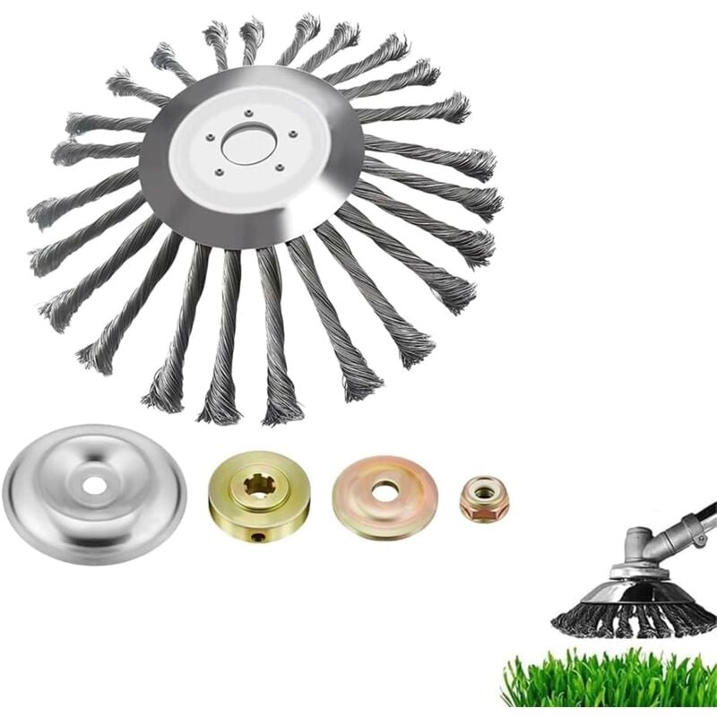 Tête De Coupe-herbe Pour Pelouse De Jardin, Tête De Brosse Métallique Avec Fil Noué, Roue Universelle En Fil D'Acier Solide 2024 Pour Remplacement De Fixation De Débroussailleuse, Avec Kits D'Adaptate