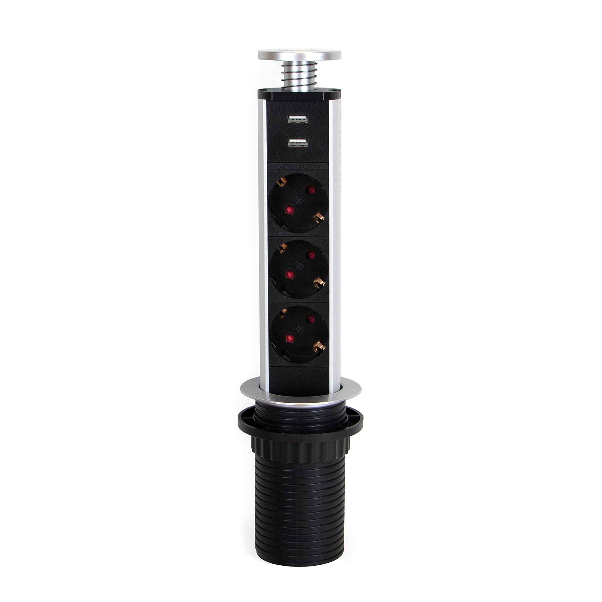 Multiprise Multiprise Rétractable Avec 3 Prises Schuko Eu Et 2 Ports Usb, Tour De Prise Verticale Encastrée Pour Comptoirs De Cuisine Ou De Bureau