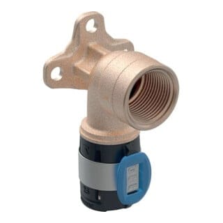 FlowFit Anschlusswinkel 90 Grad, Werkstoff bleifreier Rotguss (CuSn4Zn2PS), d 20mm, Rp 1/2', l 3,6cm - Geberit
