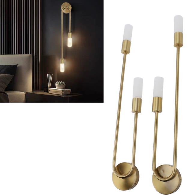 Lot De 2 Appliques Murales Contemporaines En Acrylique En Forme De U Avec Longue Tige Pour Chambre À Coucher Doré (sku Produit : 94421120 Sku Offre : 3119240062311)