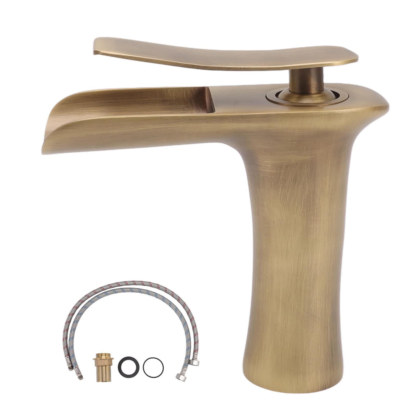 Robinet De Lavabo De Salle De Bains, Cascade En Laiton Antique À Portée Unique, Mitigeur De Lavabo Sous Comptoir Pour Eau Froide Et Chaude