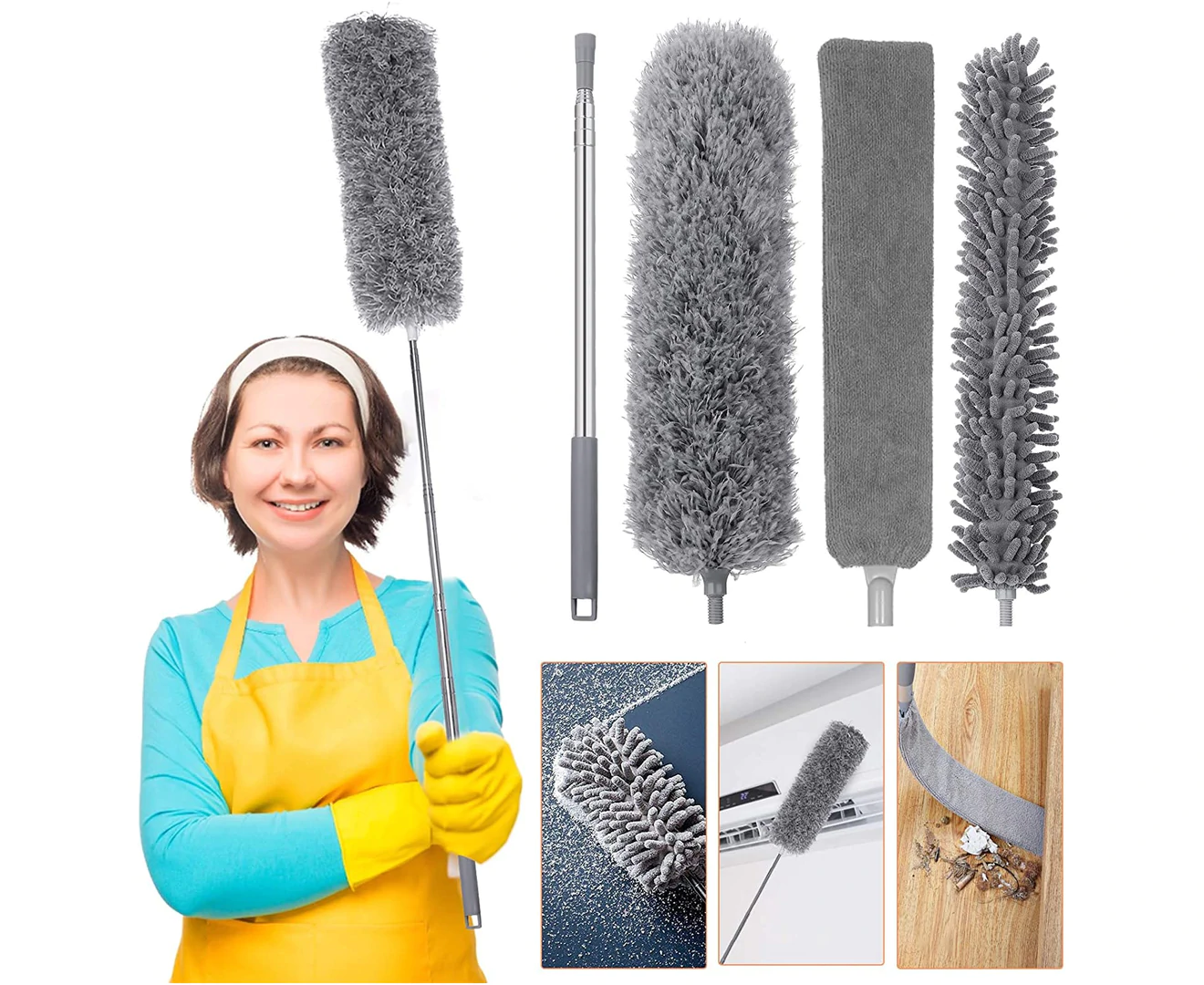 Telescopic Dust Duster, Foldable With And Soft Silicone Cap, Washable Car Duster,for Wall Corner,blinds, Spider Web