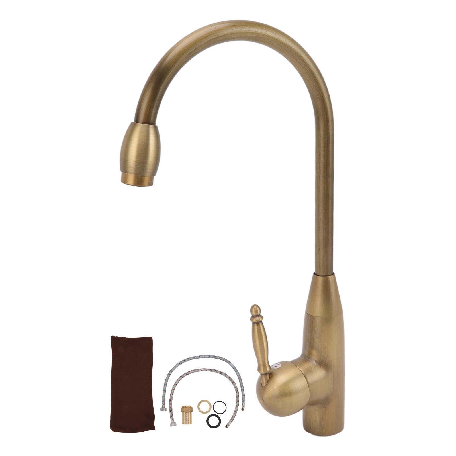 Robinet De Salle De Bains En Laiton Antique, Robinet De Cuisine À Poignée Unique, Robinet D'Eau Chaude Et Froide, Petit Cygne Antique