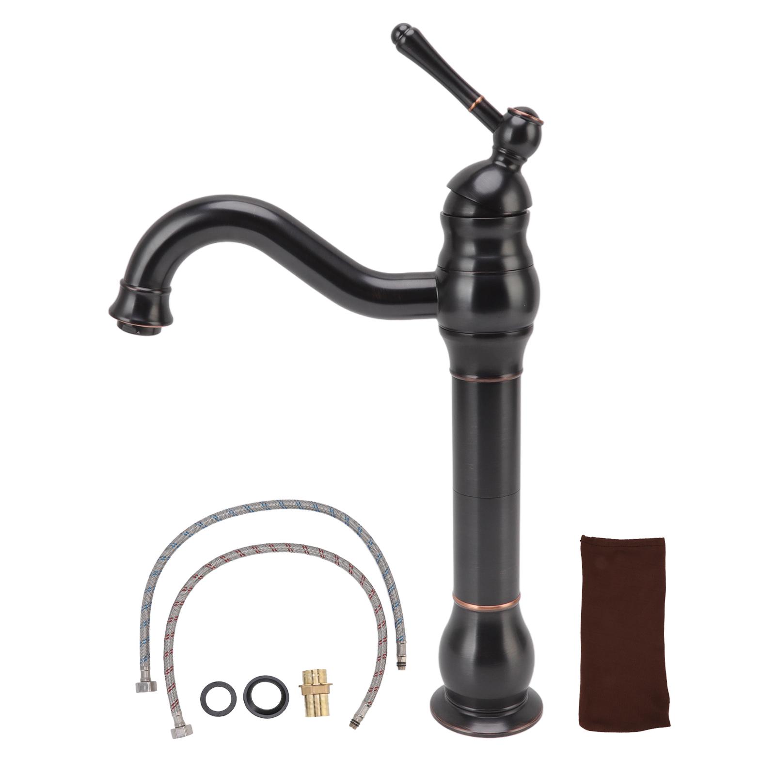 Robinet Rétro En Laiton De Style Européen, Contrôle Facile, Robinet D'Eau À Poignée Unique Avec Tuyau D'Eau Chaude Et Froide