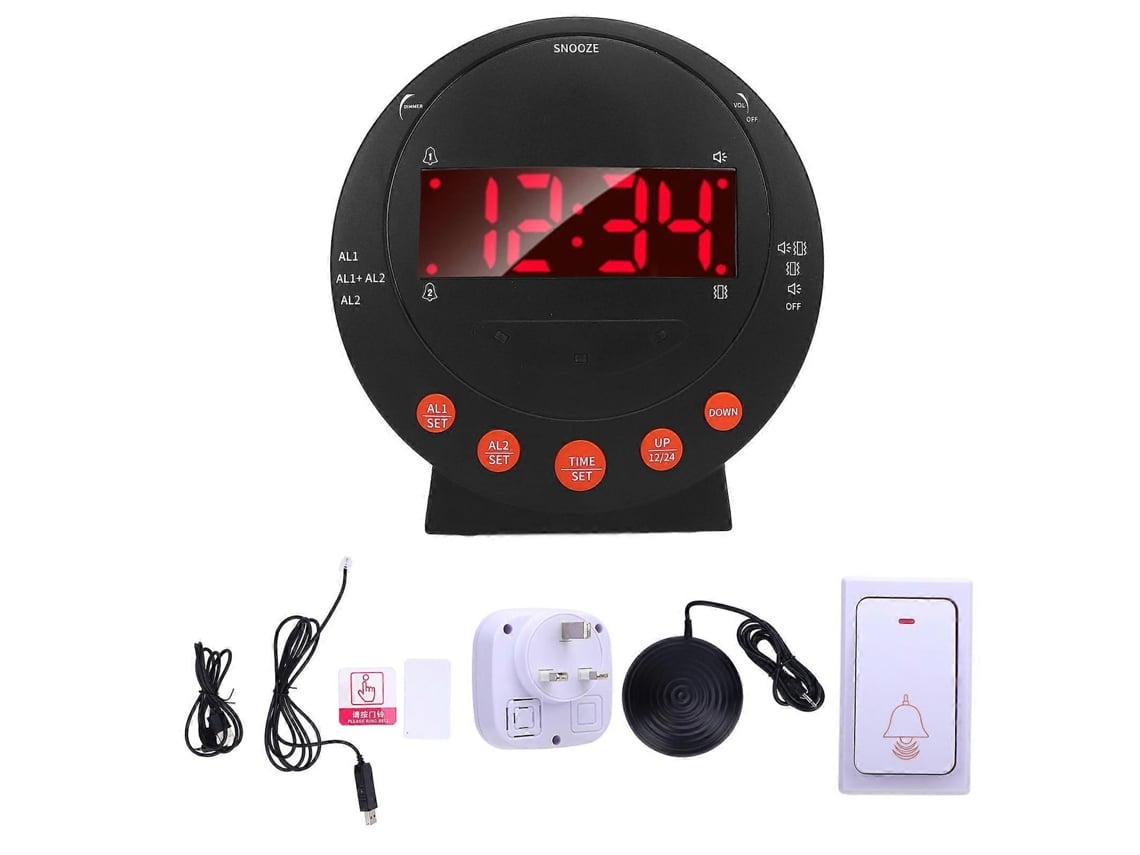 Réveil Numérique Vibrant Pour Personnes Sourdes Avec Sonnerie, Visière Led, Lumière Clignotante Et Alarme De Sommeil Profond