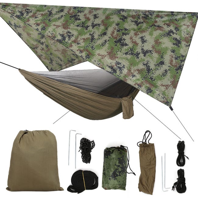 Hamac Portable Avec Moustiquaire Pour Camping En Plein Air (couleurs Aléatoires Des Sacs À Piquets) (hamac À Baldaquin Camouflage Vert Militaire) (sku Produit : 95210214 Sku Offre : 3116200020111)