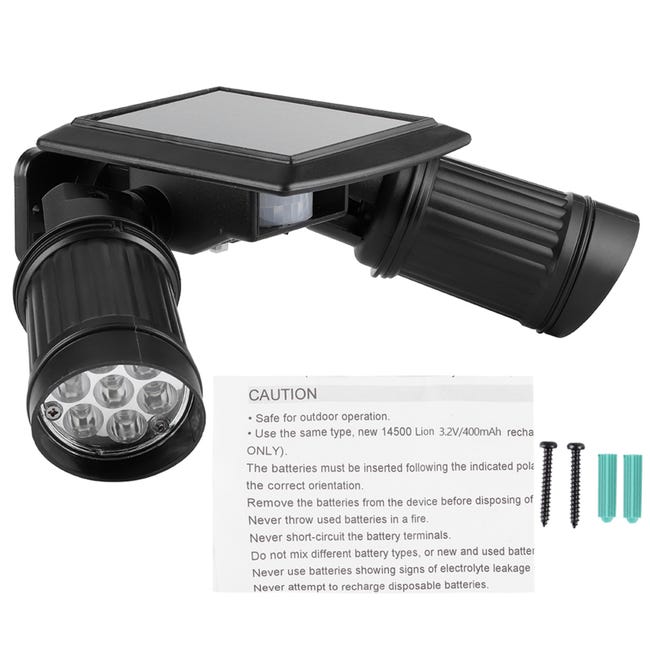 Projecteur Solaire Réglable À Double Tête 14led, Applique Murale Avec Capteur De Mouvement, Lumière De Sécurité Pour Jardin Extérieur