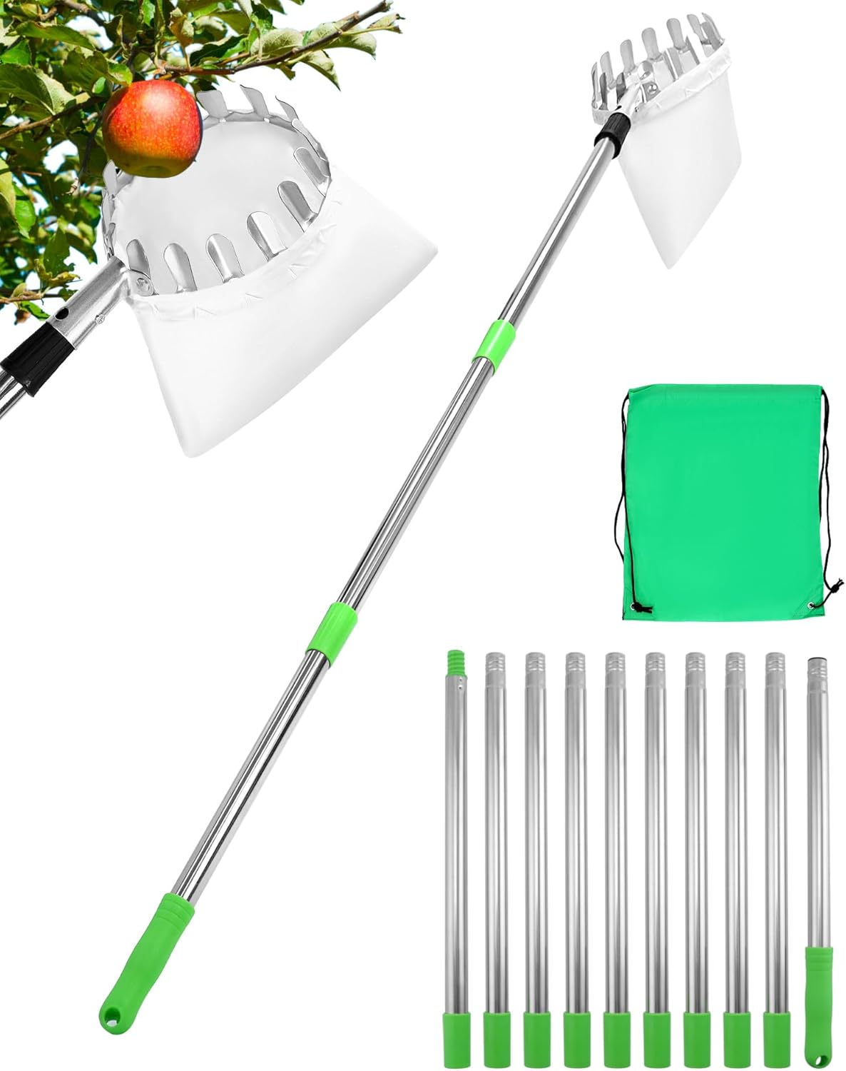 Cueille-fruits En M Avec Manche Télescopique, En Acier Inoxydable, Outil De Cueillette De Fruits