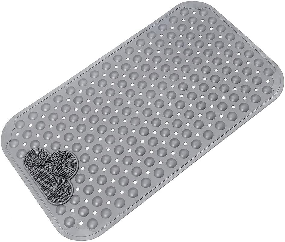 Bath Tub Mat Shower Mat Non Slip Bathtub Mats With Drain Holes And Suction Cups Massage Shower Mat Bath Mat For Tub Bathroom Accessories Machine Washable Bathroom Shower Mat, 70cmx40cm Grey
