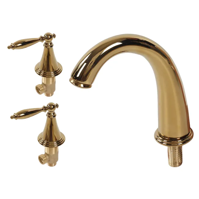 Robinet De Lavabo En Cuivre À Trois Trous, Robinet À Double Poignée, Robinet De Salle De Bain De Style Européen Doré