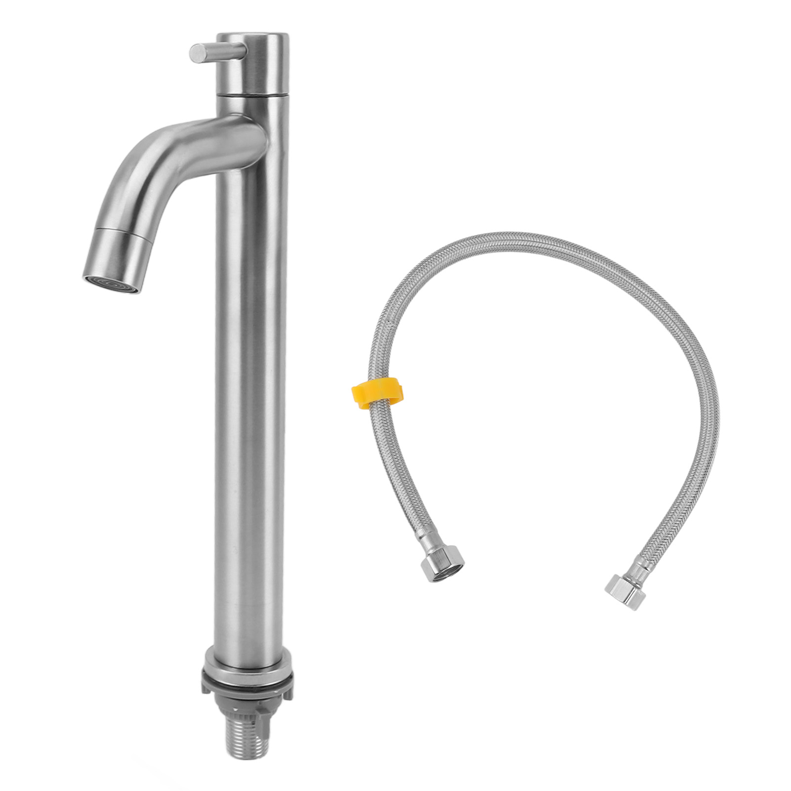 Robinet De Cuisine Monotrou En Acier Inoxydable Pour Eau Froide, Idéal Pour La Maison Ou L'Appartement. Haut Et Courbé.