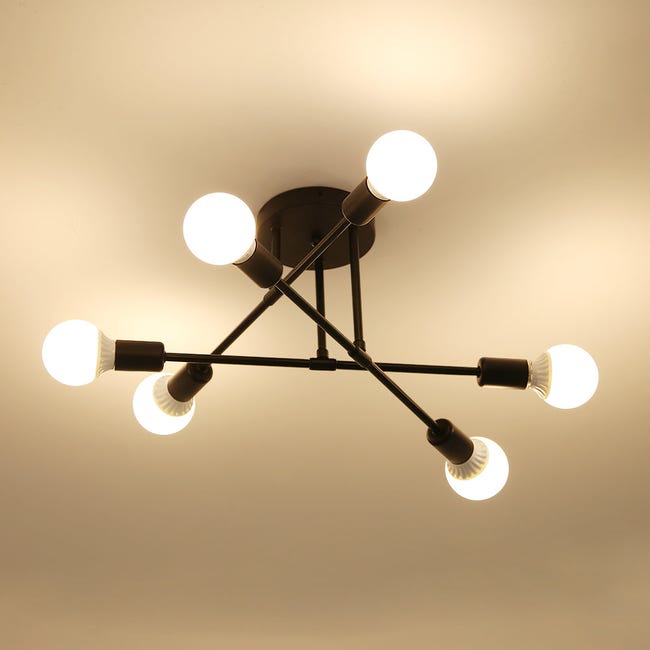 Goeco Plafonnier Led Moderne, Rétro Lustre Lampe Suspension Vintage 6 Lumières E27 Base, Lustre Luminaire En Métal Lampe Pour Salon Chambre Cuisine