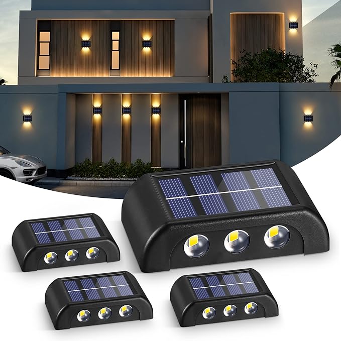 Lot De 4 Appliques Solaires Led Extérieures Pour Jardin, Étanches Ip65, Idéales Pour Les Escaliers, Terrasses Et Cours. Produits Et Composants D'Éclairage.