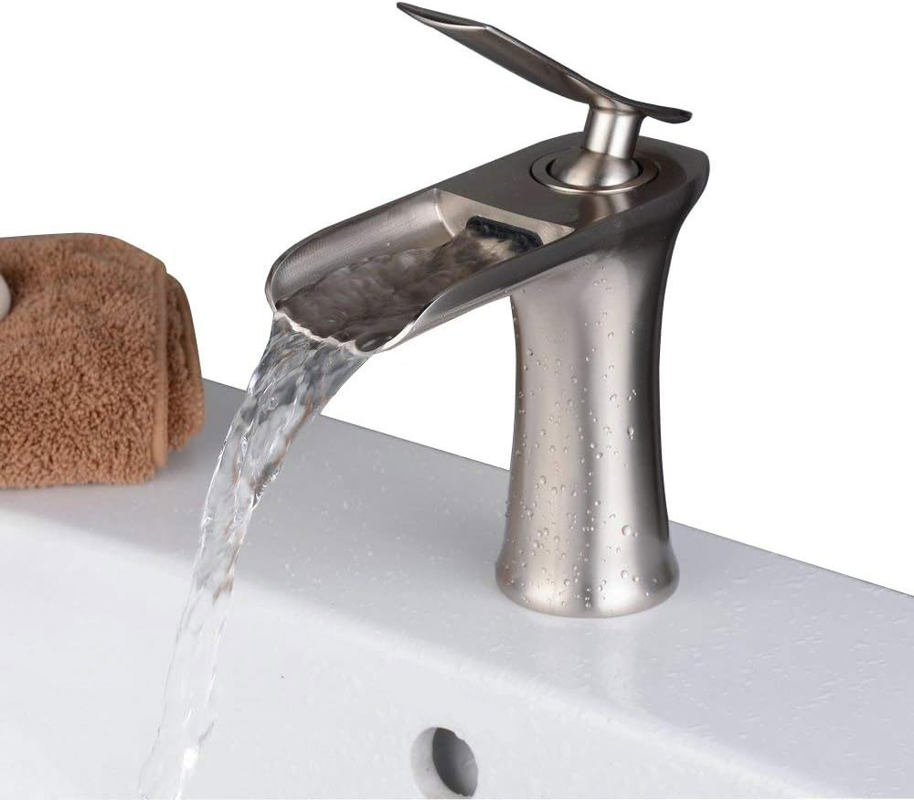 Mitigeur Pour Lavabo Robinet À Monocommande Avec Bec Cascade Pour Cuisine Et Salle De Bain En Laiton，brossé