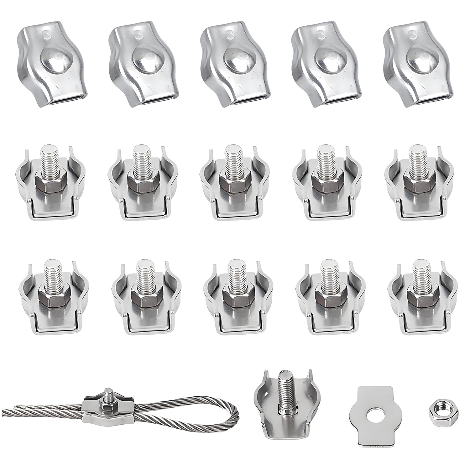 10 Pièces Pince Câble Métallique M2 Serre,câbles En Acier Inoxydable Simplex Serre Cable Acier Pour Les Chantiers De Construction Et Les Navires