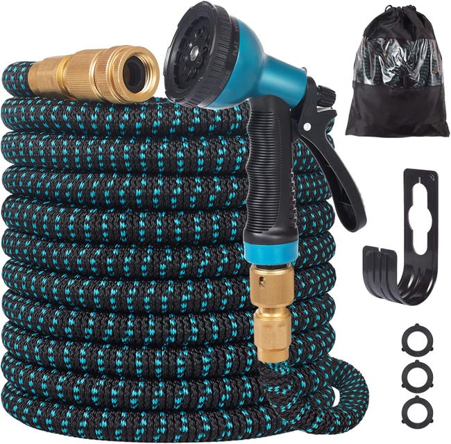 Tuyau D'Arrosage Extensible De 100 Pieds Avec 10 Buses Fonctionnelles, Latex 4 Épaisseurs Et Raccords En Laiton Massif De 3/4 Po (sku Produit : 96505189 Sku Offre : Mkh25.6.26-17)