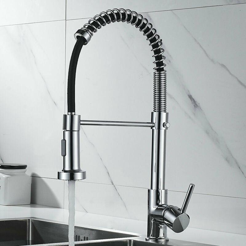 (electroplated) Kitchen Faucet Kitchen Faucet With Telescopic Sprayer, High Arc Gooseneck Kitchen Sink Faucet, Stainless Steel Faucet