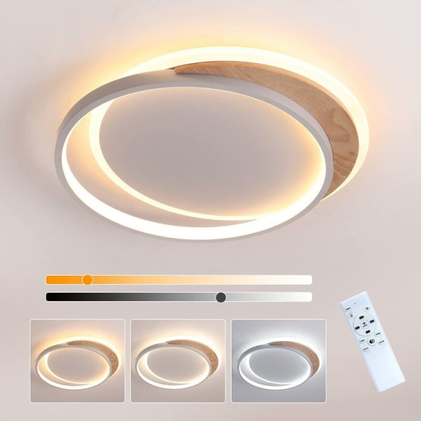 Trä Led Taklampa, 40cm Med Fjärrkontroll Dimbar Led Taklampa 3000k-6000k, Vardagsrum, Arbetsrum [ener