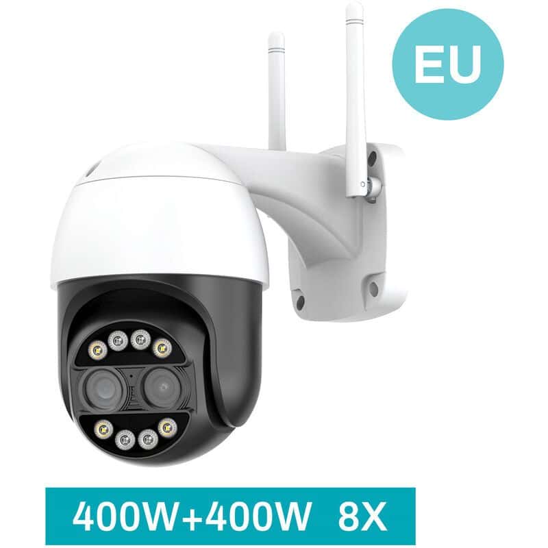 Camera De Surveillance Exterieure Ip 8mp 4k Wifi Double Objectif Couleur Vision Nocturne Zoom Numerique 8x Ip66