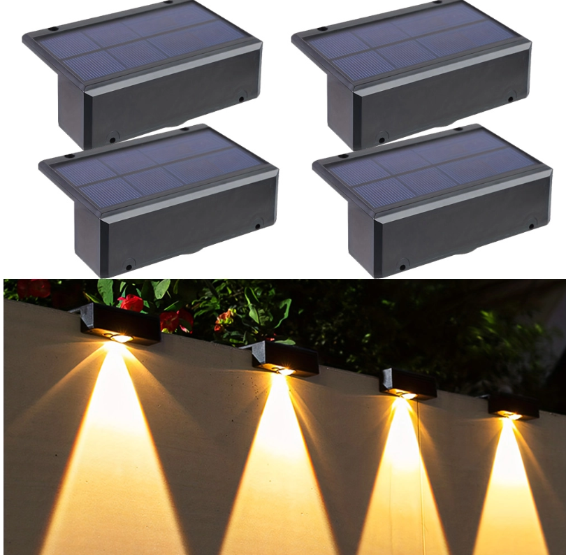 4pcs Luz De Pared Solar Ultrabrillante, Encendido/apagado Automático, Luces Solares Para Cercas Led Impermeables, Blanco Cálido