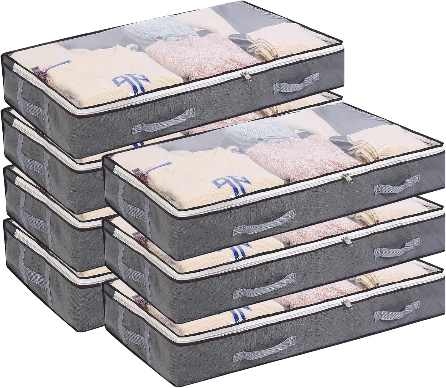 X 75l Foldable Clothes Storage Bags With Transparent Window And Reinforced Handles With Non-woven Zip Organizer