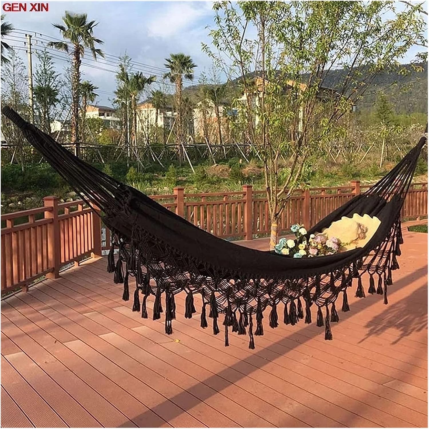 Balançoire Pour Enfants Hamac Respirant Siège Suspendu En Coton Pour Intérieur Et Extérieur Charge 220kg (color : Black, Size : 200 150cm)