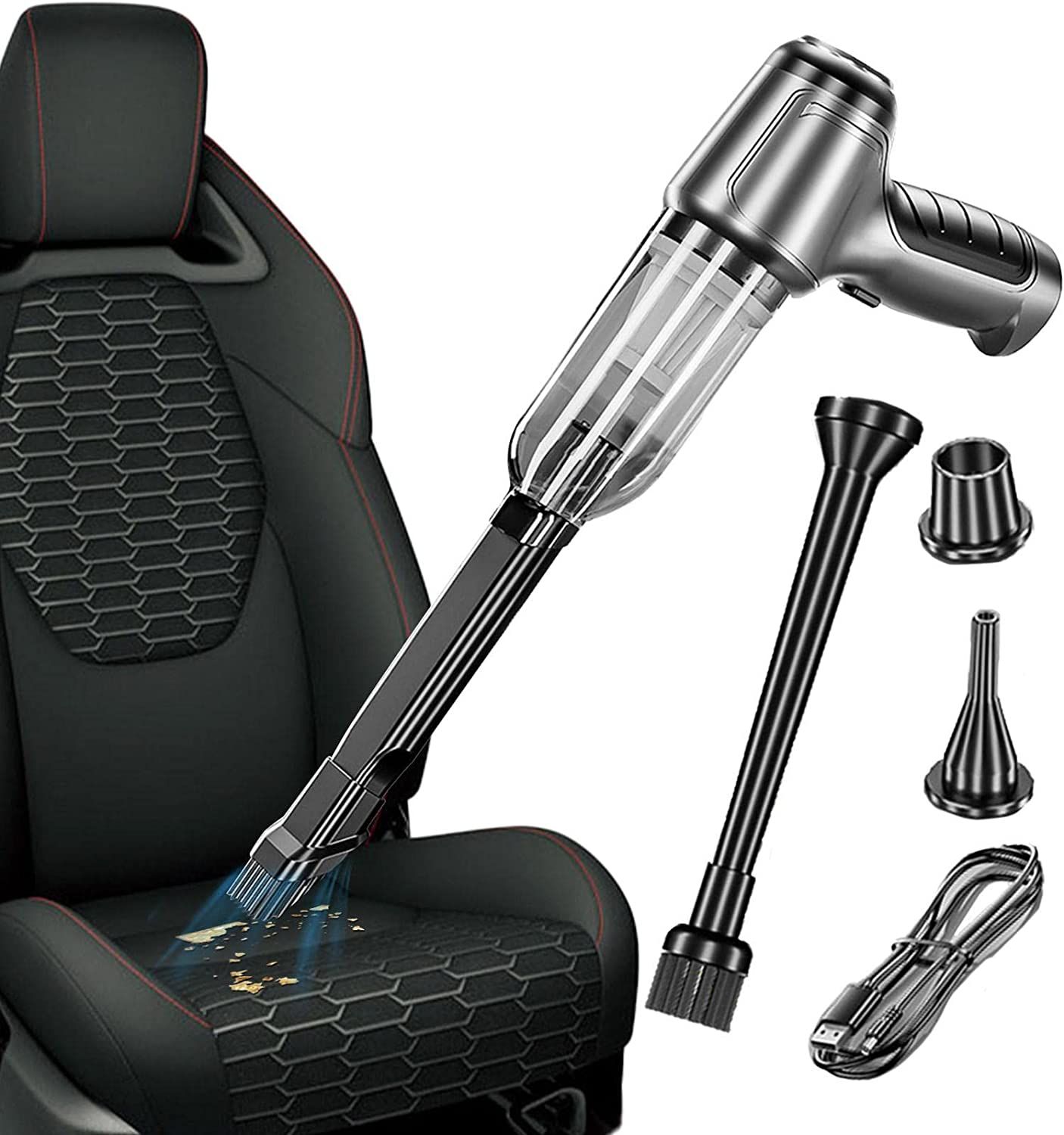 Aspirateur Portatif Pour Voiture, Rechargeable Sans Fil Par Usb, Avec Souffleur Intégré De 120 W, Pour L'Intérieur De Votre Voiture. Accessoires De Nettoyage, Dimensions : 21 X 16 Cm.