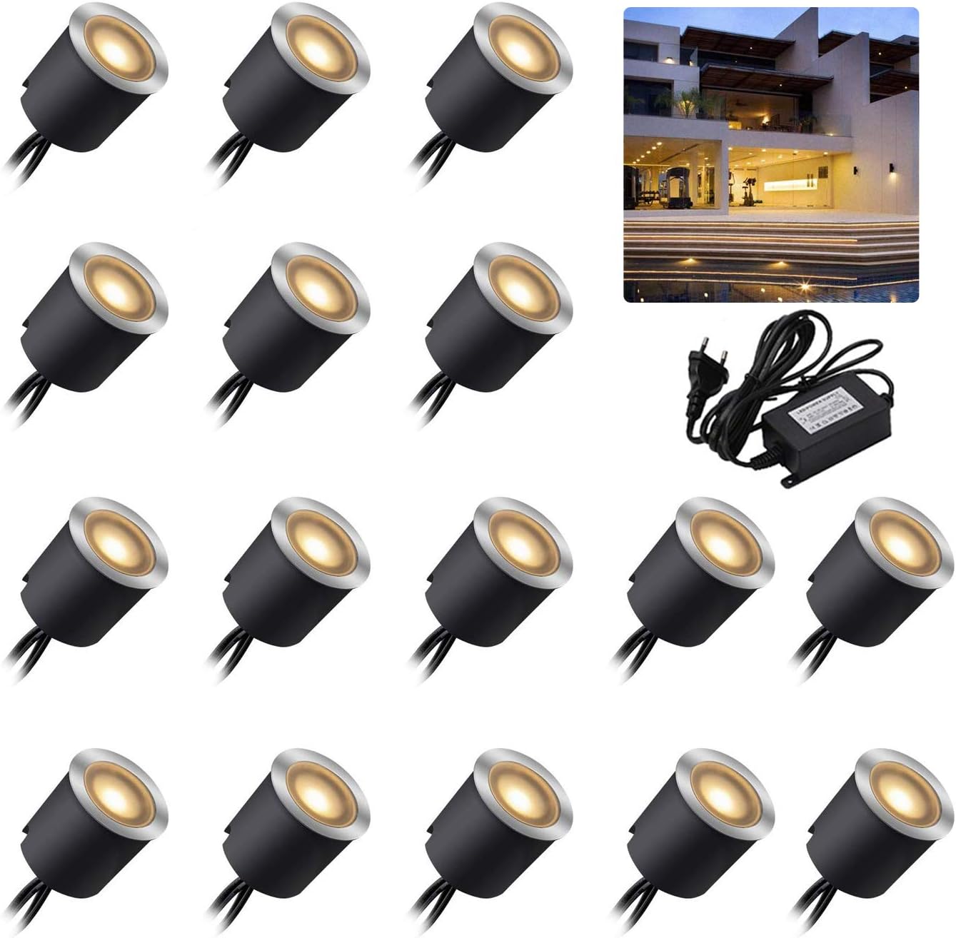Lot De 16 Spots Led Encastrables - 12 V - Blanc Chaud - Ip67 - Étanche - 0,6 W - Diamètre : 32 Mm - Pour L'Intérieur Et L'Extérieur - 2800 K - Blanc Chaud [classe Énergétique A+]-rapanda