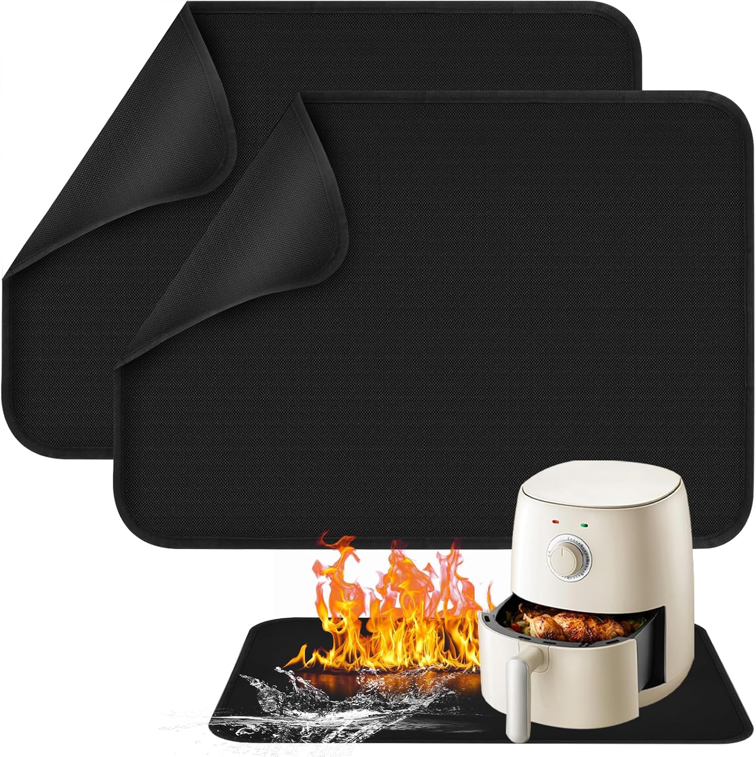 Lot De 2 Tapis Ignifuges En Fibre De Verre Et Silicone, 45 X 38 Cm, Résistants À La Chaleur Pour Friteuse À Air, Antidérapants Et Imperméables