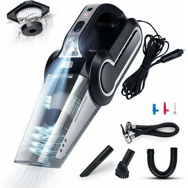 Aspirateur Portatif 4 En 1, Aspirateur De Voiture Portable 120 W Avec Lumière Led, Double Usage (sec/humide), Gonfleur De Pneus Multifonctionnel, Manomètre De Pression Des Pneus