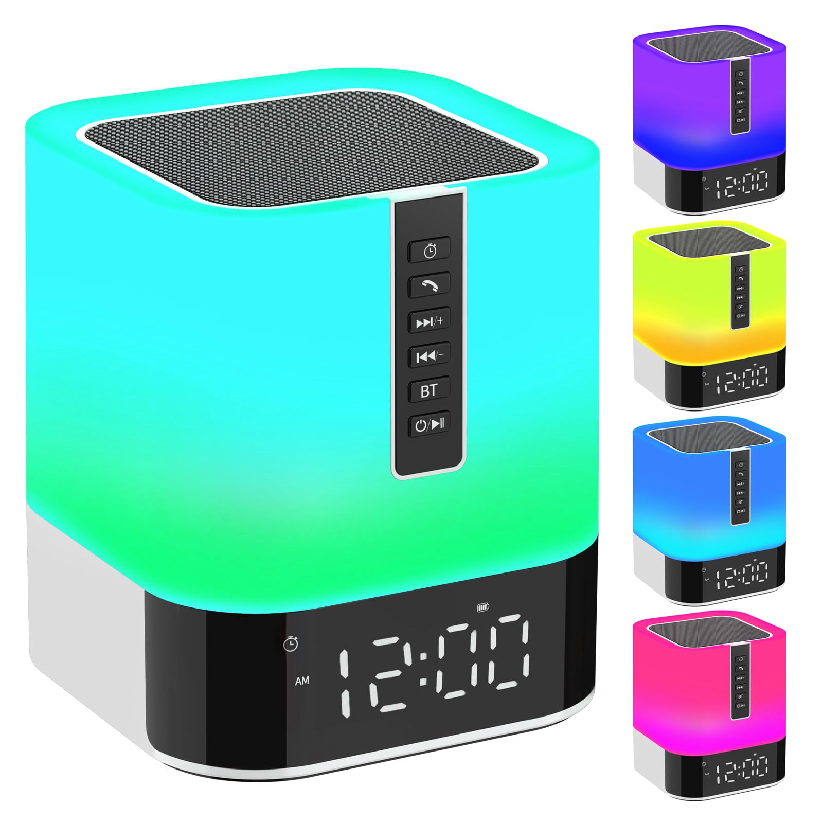 Enceinte Bluetooth Avec Veilleuse, Réveil 5 En 1, Lampe De Chevet Tactile À 48 Couleurs Changeantes, Enceinte Sans Fil Pour Chambre, Idées Cadeaux Originales Pour Ados
