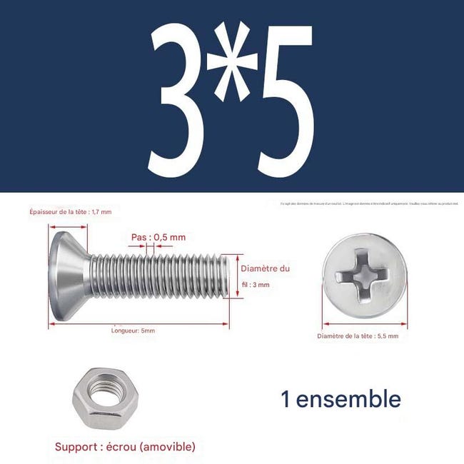 Paquet (30 Jeux) De Vis À Tête Creuse Hexagonale M3x5 Mm, Vis À Tête Plate En Acier Inoxydable 304 Avec Écrous Hexagonaux