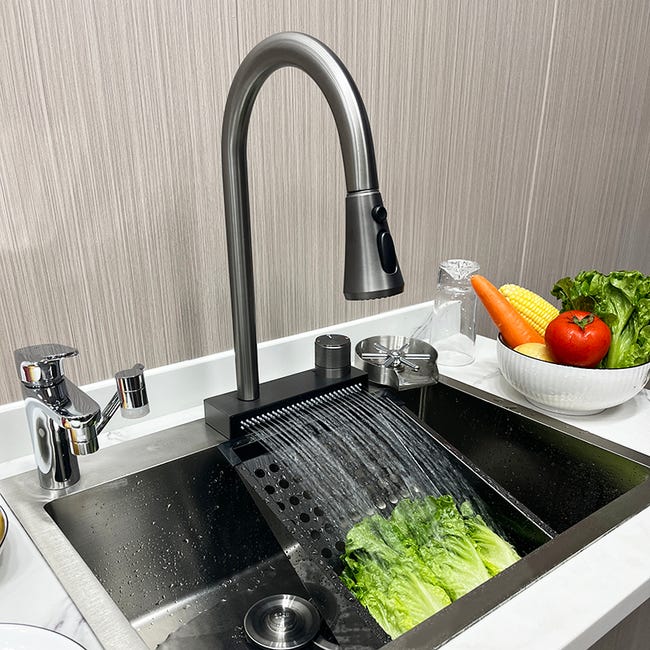 Robinet Cascade Inox 304 - Effet Pluie H/c, Pulvérisateur Extractible Pour Évier