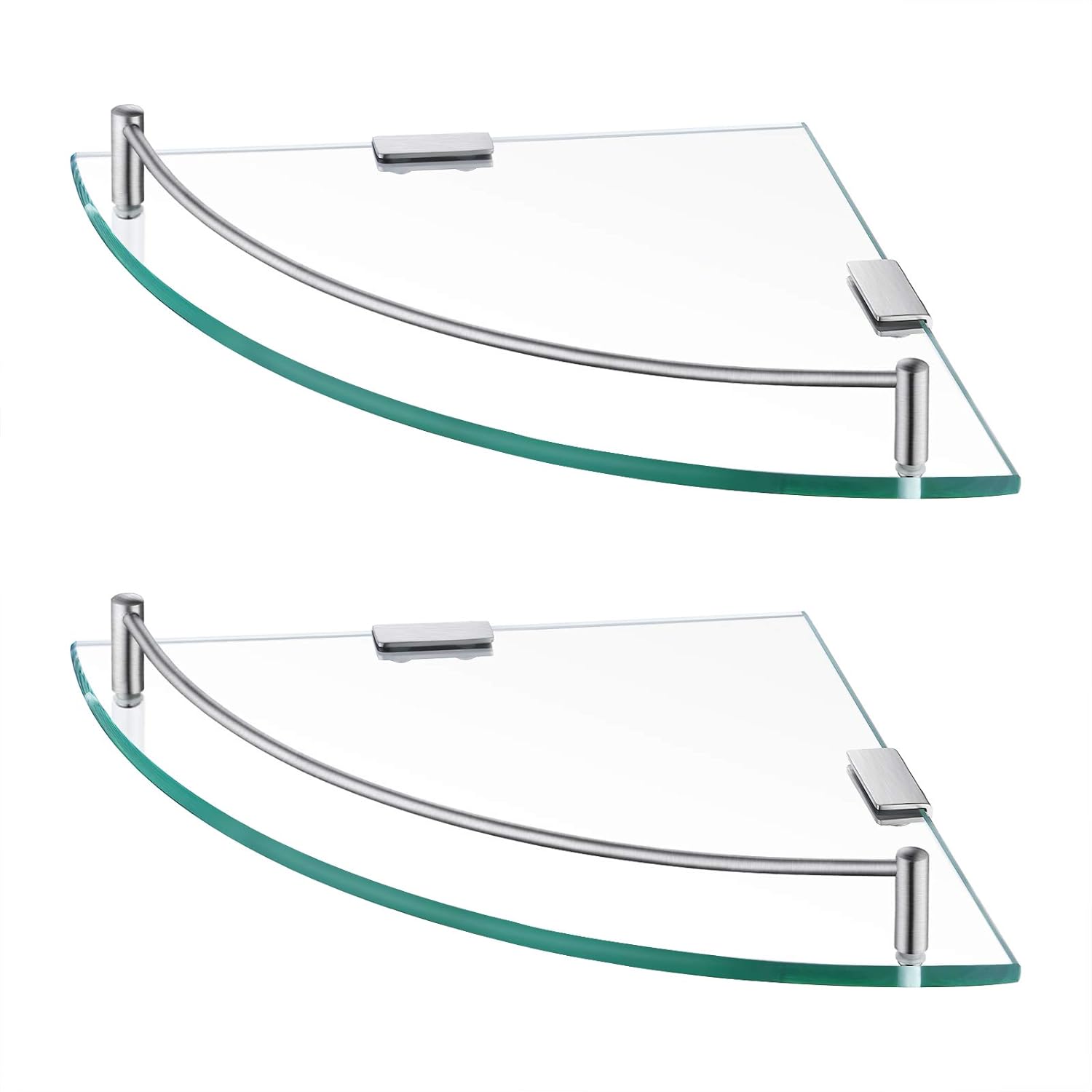 Étagère D'Angle En Verre Pour Salle De Bain, Lot De 2, Étagère En Verre Trempé Avec Rail, Acier Inoxydable Sus 304, Montage Mural, Finition Brossée