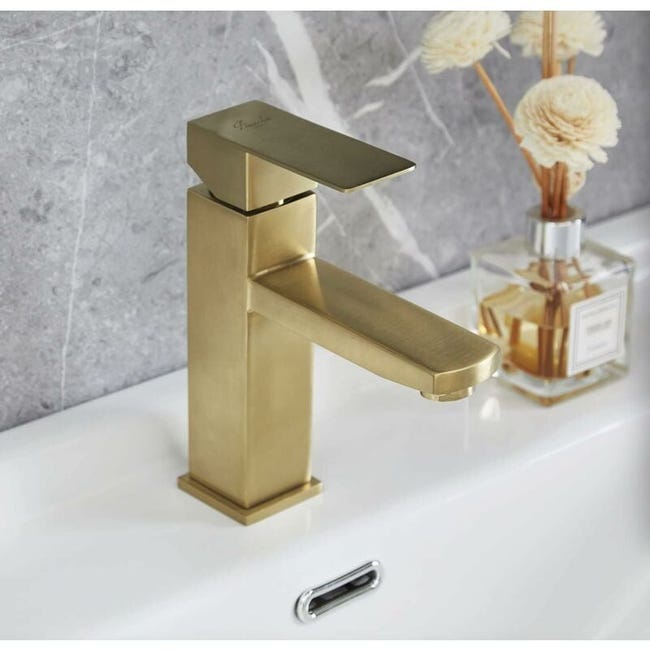 006 Robinet De Lavabo Doré Brossé (doré Brossé), Robinet D'Évier De Salle De Bain, Tuyaux Inclus, Acier Inoxydable Sus 304