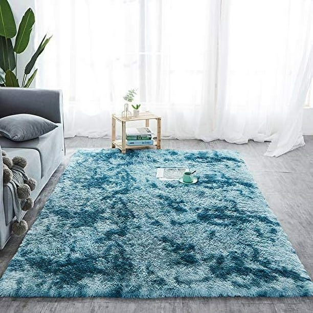 High Pile Living Room Rug Long Pile 100 X 160 Cm - Living Room Carpet Bedroom Bed Rug Soft And Fluffy Outdoor Rug Turquoise Pattern