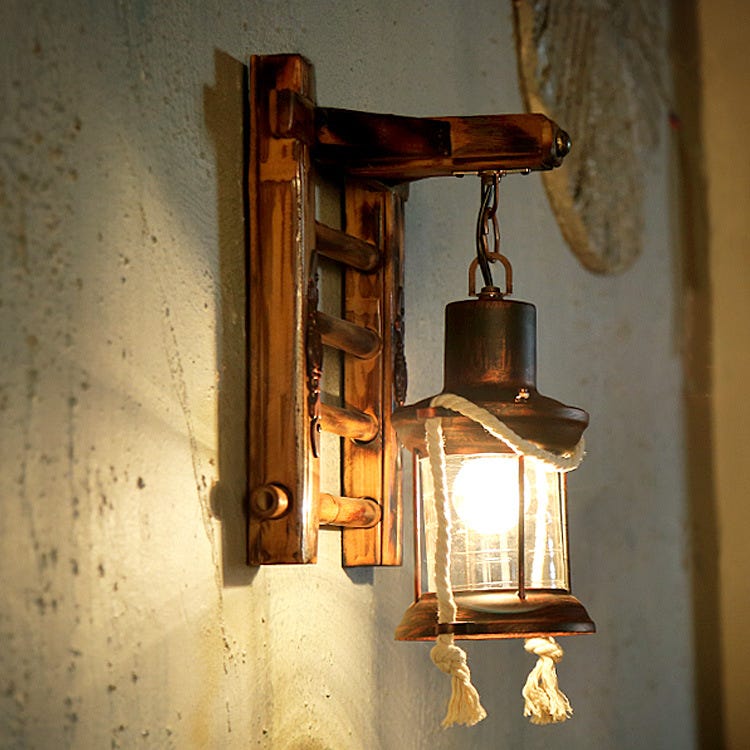 Lemroe Applique Murale Vintage Lampe Industrielle Fer Metal Bambou Lampe Extérieur Mur De Feu Éclairage