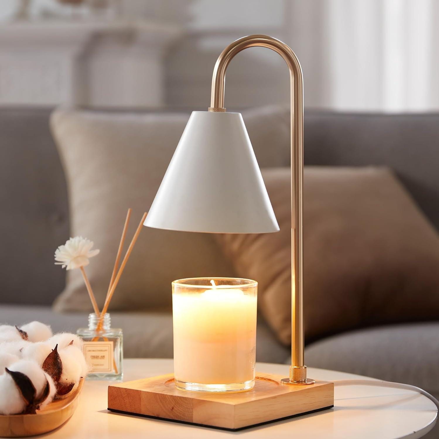 Lampe Aromatique Dimmable, Lampe Chauffe Bougie Parfumée En Métal Avec Minuterie, Pas De Flamme Brûleurs À Huile Électrique, Avec Deux Ampoules