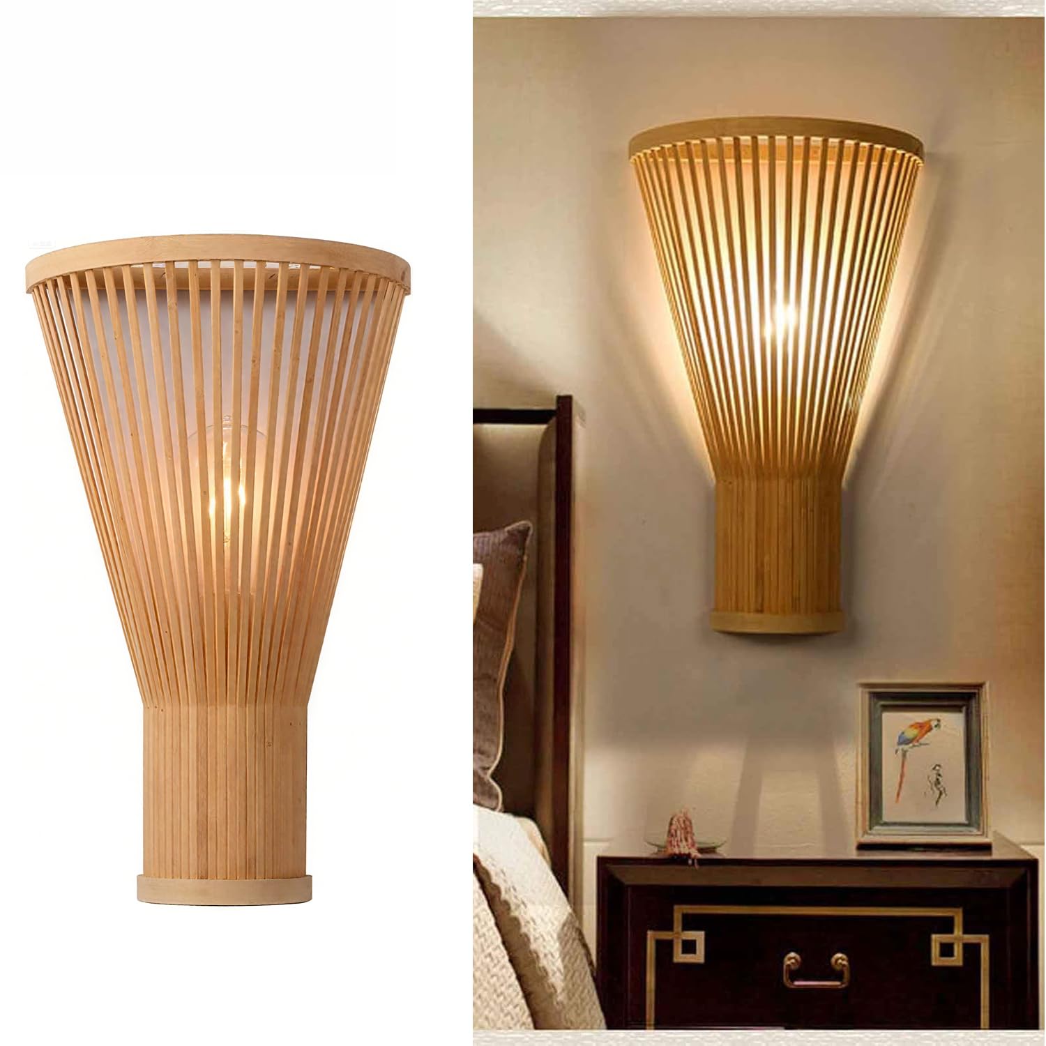 Applique Murale Rotin Fait Main,lampe Murale E27 Style Bohème Zen Vintage,pour Salon Chambre Couloir Entrée